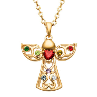 14K Gold Plated Birthstone Guardian Angel Pendant