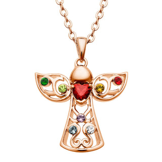 14K Rose Gold Plated Birthstone Guardian Angel Pendant