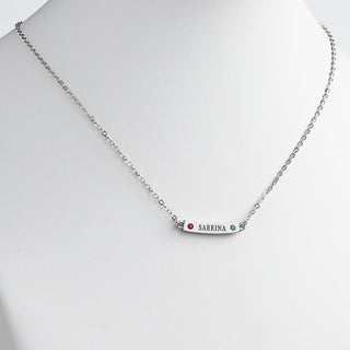 Silver Plated Engraved Name and Birthstone Curved Bar Necklace