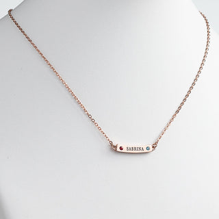 14K Rose Gold Plated Engraved Name and Birthstone Curved Bar Necklace
