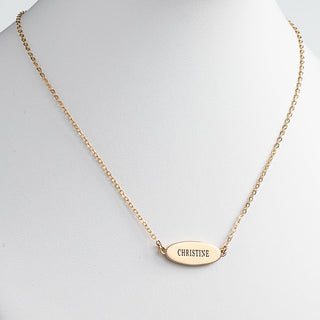 14K Gold Plated Engraved Name Oval Plaque Necklace