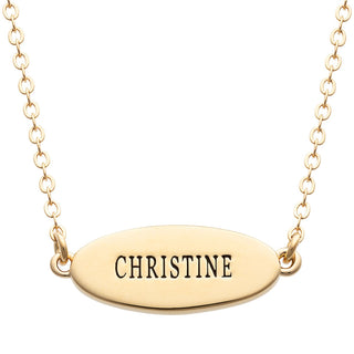 14K Gold Plated Engraved Name Oval Plaque Necklace