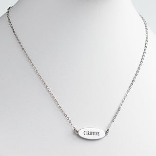 Silver Plated Engraved Name Oval Plaque Necklace