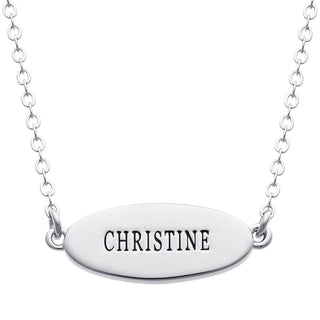 Silver Plated Engraved Name Oval Plaque Necklace