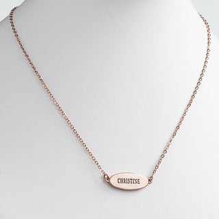 14K Rose Gold Plated Engraved Name Oval Plaque Necklace