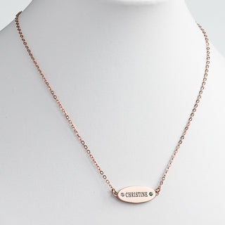 14K Rose Gold Plated Engraved Name and Birthstone Oval Plaque Necklace