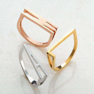 14K Gold Plated Bold Horizontal Initial Ring