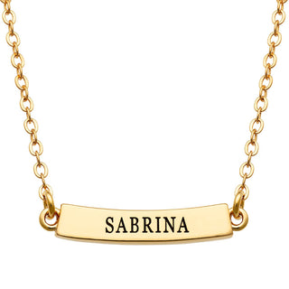 14K Gold Plated Engraved Name Curved Bar Necklace