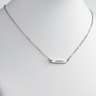 Silver Plated Engraved Name Curved Bar Necklace