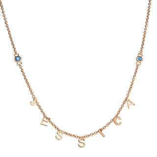 14K Rose Gold Plated Dainty Letters and Birthstones Name Necklace