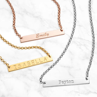 Silver Plated Engraved Name Mini Bar Necklace