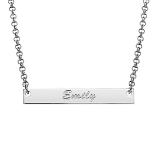 Silver Plated Engraved Name Mini Bar Necklace