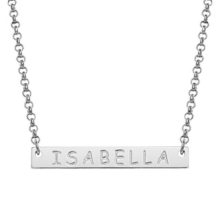 Silver Plated Engraved Name Mini Bar Necklace