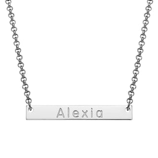 Silver Plated Engraved Name Mini Bar Necklace