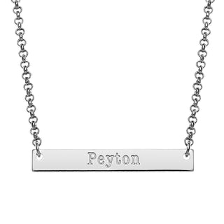 Silver Plated Engraved Name Mini Bar Necklace