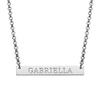Silver Plated Engraved Name Mini Bar Necklace