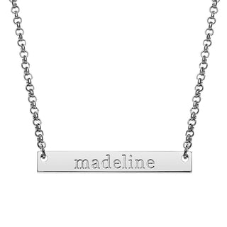 Silver Plated Engraved Name Mini Bar Necklace