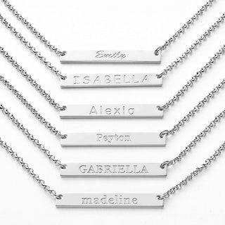 Silver Plated Engraved Name Mini Bar Necklace