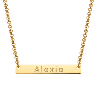 14K Gold Plated Engraved Name Mini Bar Necklace