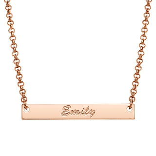 14K Rose Gold Plated Engraved Name Mini Bar Necklace