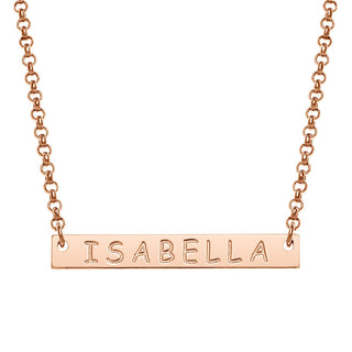 14K Rose Gold Plated Engraved Name Mini Bar Necklace