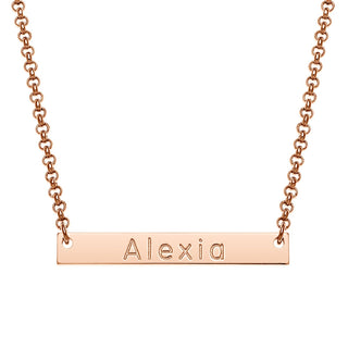 14K Rose Gold Plated Engraved Name Mini Bar Necklace