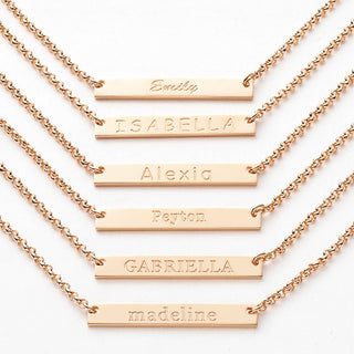 14K Rose Gold Plated Engraved Name Mini Bar Necklace