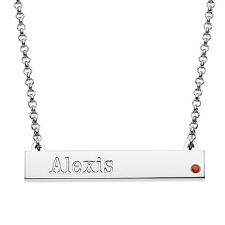 Silver Plated Engraved Name and Birthstone Mini Bar Necklace