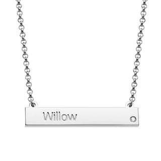 Silver Plated Engraved Name and Birthstone Mini Bar Necklace