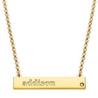 14K Gold Plated Engraved  Name and Birthstone Mini Bar Necklace