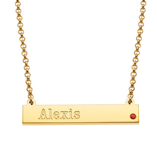 14K Gold Plated Engraved  Name and Birthstone Mini Bar Necklace