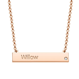 14K Rose Gold Plated Engraved Name and Birthstone Mini Bar Necklace