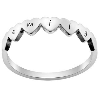 Row of Hearts Silver Plated Name Ring