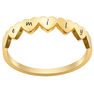 Row of Hearts 14K Gold over Sterling Name Ring