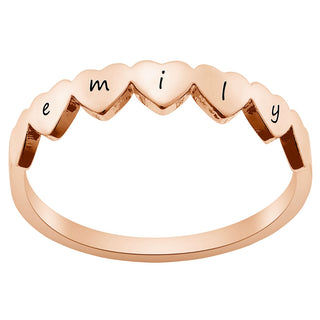 Row of Hearts 14K Rose Gold over Sterling Name Ring