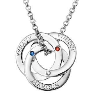 Silver Plated Interlocking Rings with Birthstones Name Necklace