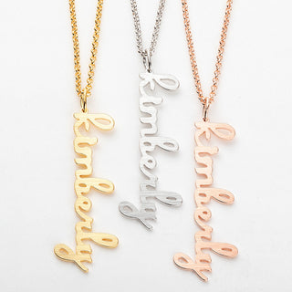 Satin Finish Vertical Lowercase Script Name Necklace