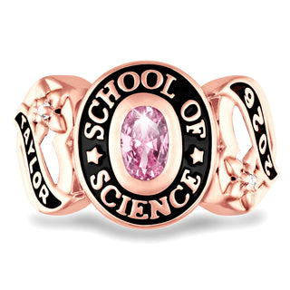 Ladies Rose Gold CELEBRIUM Sweetheart Birthstone Class Ring with Diamond Accents