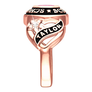 Ladies Rose Gold CELEBRIUM Sweetheart Birthstone Class Ring with Diamond Accents