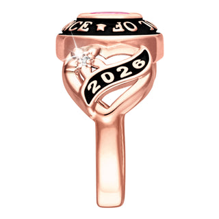Ladies Rose Gold CELEBRIUM Sweetheart Birthstone Class Ring with Diamond Accents