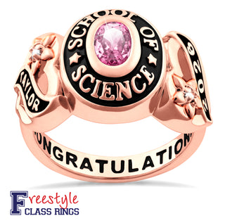 Ladies Rose Gold CELEBRIUM Sweetheart Birthstone Class Ring with Diamond Accents