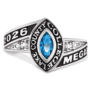 Ladies Platinum Celebrium? Marquise Birthstone and CZ Class Ring