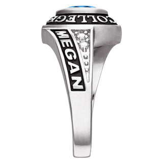Ladies Platinum Celebrium? Marquise Birthstone and CZ Class Ring