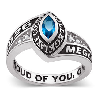 Ladies Platinum Celebrium? Marquise Birthstone and CZ Class Ring