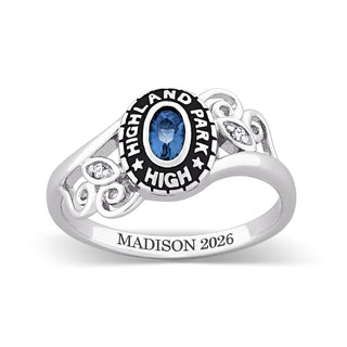 Ladies Platinum Plated Traditional Oval Stone & CZ Swirl Class Ring