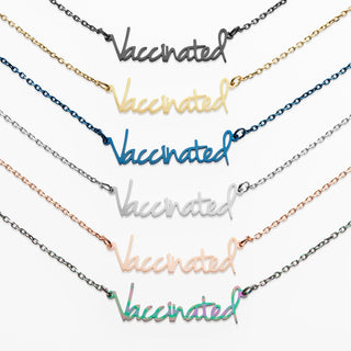 Stainless Steel Petite Fancy Script Vaccinated Necklace