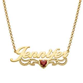 Personalizled Name with Birthstone Scroll Plaque Necklace