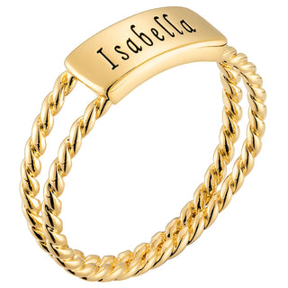 14K Gold Plated Engraved Name with Double Roped Band Ring