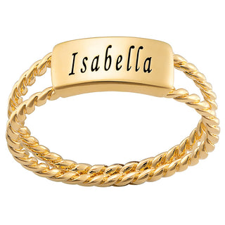 14K Gold Plated Engraved Name with Double Roped Band Ring