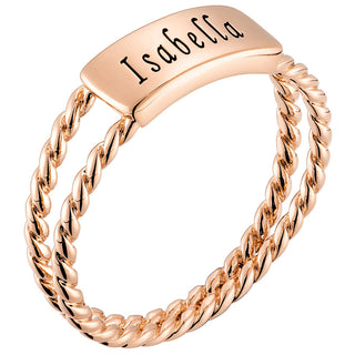14K Rose Gold Plated Engraved Name with Double Roped Band Ring